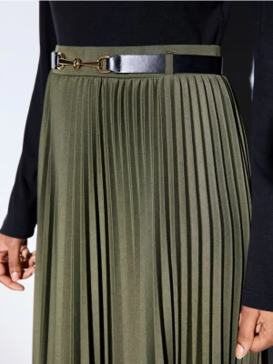Mohito - Plisowana zielona spódnica midi - khaki