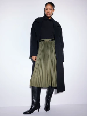 Mohito - Plisowana zielona spódnica midi - khaki
