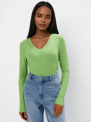 Mohito - Prążkowana zielona bluzka z wiskozą - zielony