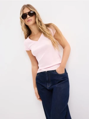 Mohito - Prążkowany t-shirt - pastelowy różowy