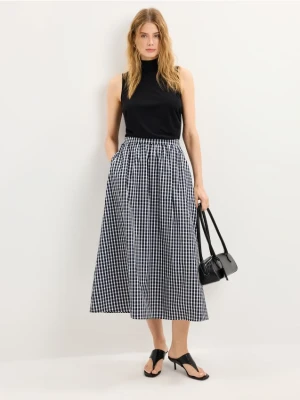 Mohito - Rozkloszowana spódnica maxi w kratkę - granatowy