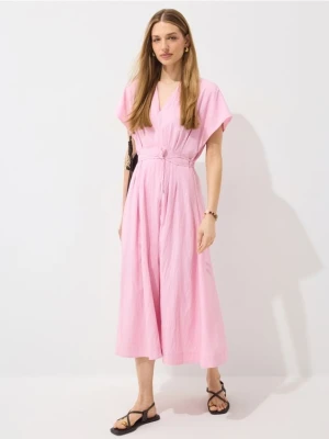 Mohito - Rozkloszowana sukienka midi - pastelowy różowy