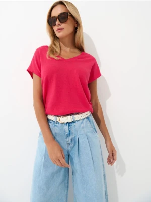 Mohito - Różowa bluzka z bawełny i lnu - fuksjowy