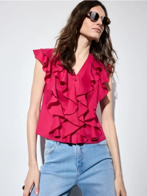 Mohito - Różowa bluzka z bawełny i lyocellu - fuksjowy