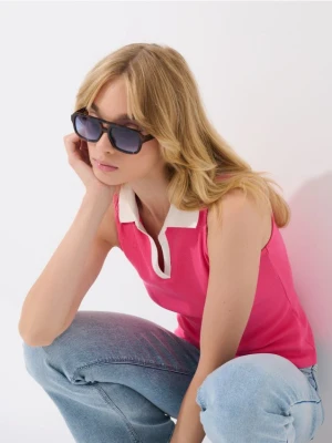 Mohito - Różowa bluzka z kołnierzykiem polo - mocny różowy