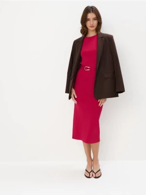 Mohito - Różowa sukienka midi z paskiem - fuksjowy