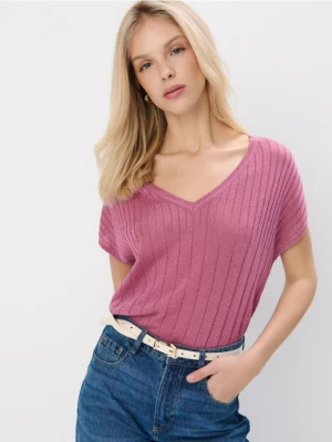 Mohito - Różowy sweter z metalizowaną nitką - różowy