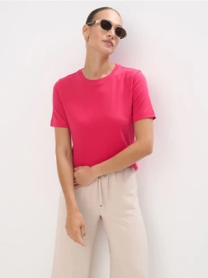 Mohito - Różowy t-shirt z merceryzowanej bawełny - fuksjowy