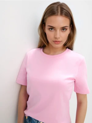 Mohito - Różowy t-shirt z merceryzowanej bawełny - pastelowy różowy