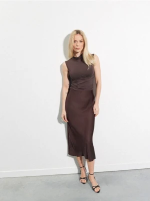 Mohito - Satynowa spódnica midi z wiskozy - ciemnobrązowy
