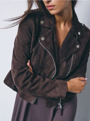 Mohito - Skórzana brązowa ramoneska - ciemnobrązowy