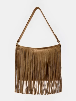 Mohito - Skórzana torebka z frędzlami - beżowy