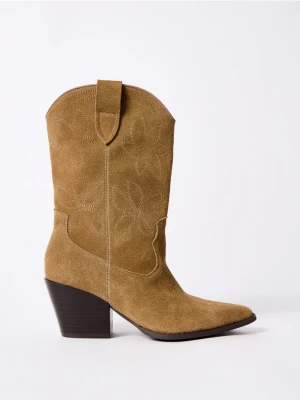 Mohito - Skórzane botki kowbojki - beżowy