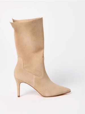 Mohito - Skórzane botki na szpilce - beżowy