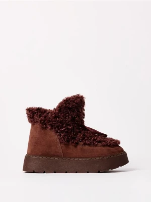 Mohito - Skórzane brązowe śniegowce - ciemnobrązowy
