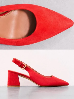 Mohito - Skórzane czółenka na słupku - czerwony