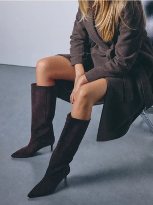 Mohito - Skórzane kozaki - ciemnobrązowy