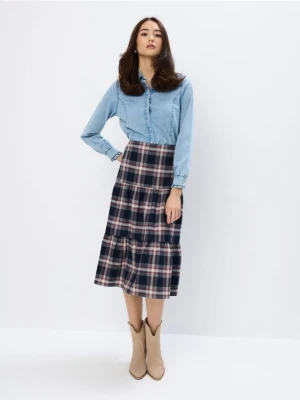 Mohito - Spódnica midi w kratę - granatowy