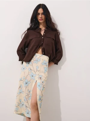 Mohito - Spódnica midi w kwiaty - beżowy