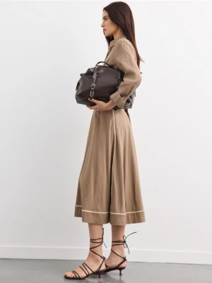 Mohito - Spódnica midi z kontrastowymi lamówkami - brązowy