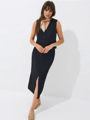 Mohito - Spódnica midi z lnu i wiskozy - czarny