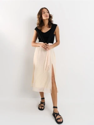 Mohito - Spódnica midi z rozcięciem - beżowy
