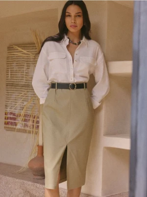 Mohito - Spódnica midi z rozcięciem - oliwkowy