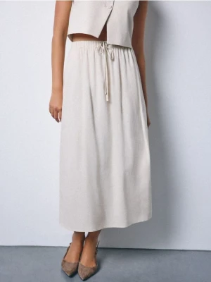 Mohito - Spódnica midi z wiskozy i lnu - beżowy