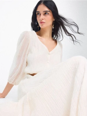 Mohito - Sukienka maxi z bufiastymi rękawami - kremowy