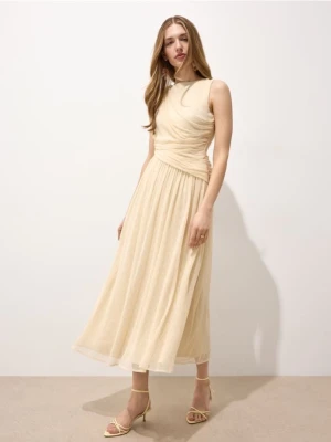 Mohito - Sukienka maxi z drapowaniem - kremowy