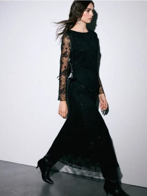 Mohito - Sukienka maxi z koronkowymi rękawami - czarny