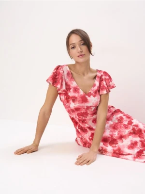 Mohito - Sukienka midi w kwiaty - czerwony