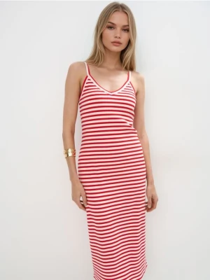 Mohito - Sukienka midi w paski - czerwony
