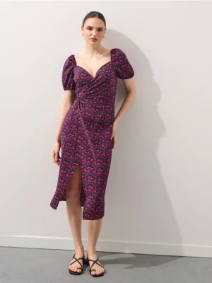 Mohito - Sukienka midi z bufiastymi rękawami - granatowy