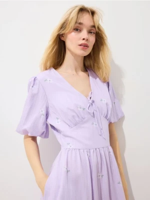 Mohito - Sukienka midi z bufiastymi rękawami - lawendowy