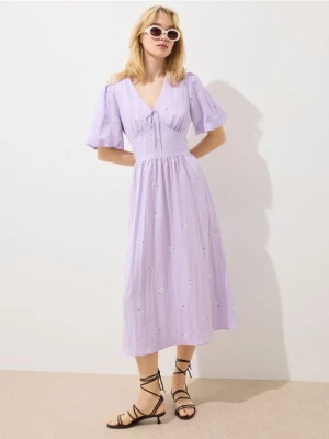 Mohito - Sukienka midi z bufiastymi rękawami - lawendowy