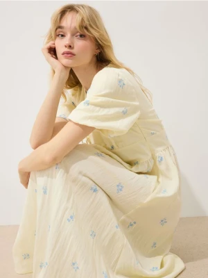 Mohito - Sukienka midi z bufiastymi rękawami - żółty