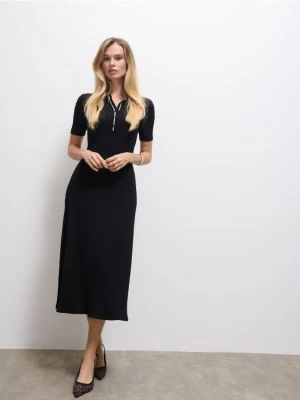 Mohito - Sukienka midi z kołnierzykiem polo - czarny