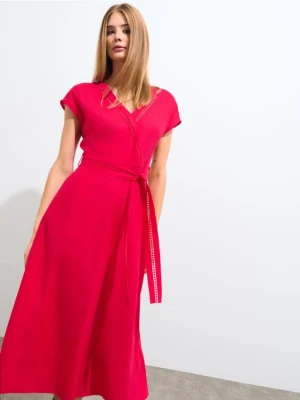 Mohito - Sukienka midi z lnu i wiskozy - fuksjowy