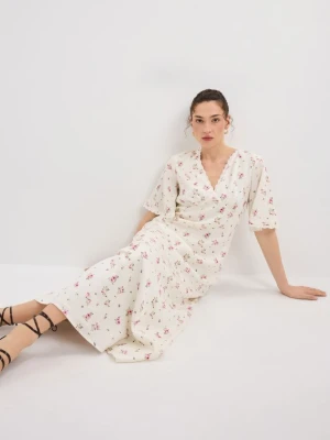 Mohito - Sukienka midi z lyocellu - kremowy