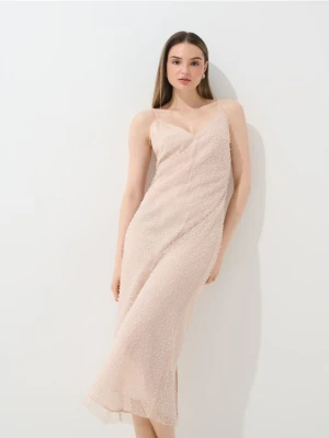 Mohito - Sukienka midi z metalizowaną nitką - beżowy