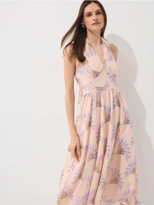 Mohito - Sukienka midi z wiązaniem na szyi - beżowy