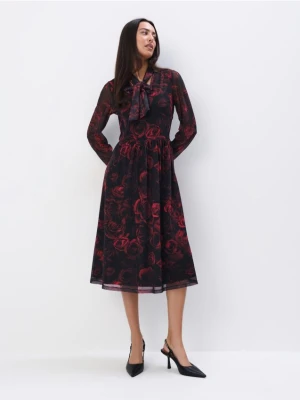 Mohito - Sukienka midi z wiązaniem przy szyi - czarny