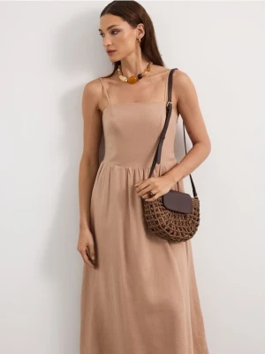 Mohito - Sukienka midi z wiskozy i lnu - brązowy