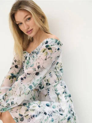 Mohito - Sukienka mini w roślinny print - biały