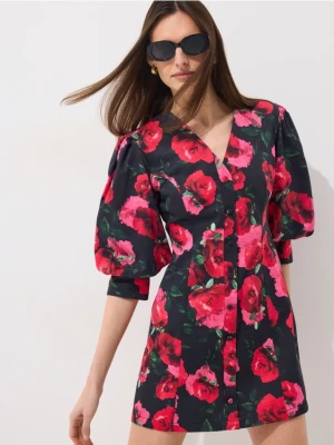 Mohito - Sukienka mini z bufiastymi rękawami - czarny