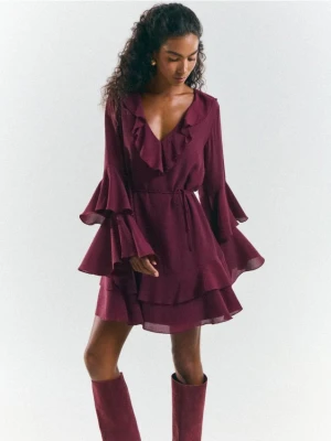 Mohito - Sukienka mini z falbanami - bordowy