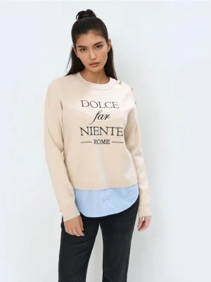 Mohito - Sweter ze wstawką koszulową - beżowy