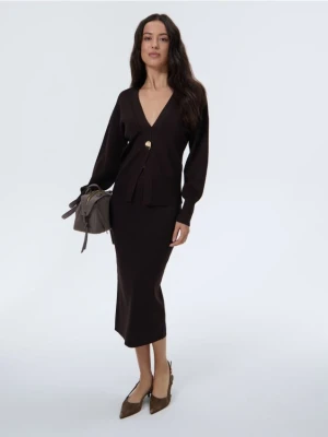 Mohito - Swetrowa ciemnobrązowa spódnica midi - brązowy