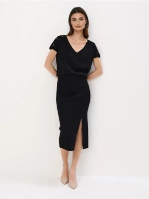 Mohito - Swetrowa czarna spódnica midi - czarny